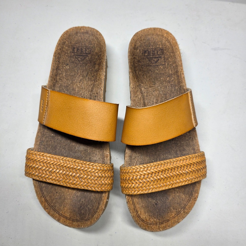 Reef Cushion Vista Hi Platform Sandals Tan Woven Straps Womens Size 8 J-22 JH-V - Picture 6 of 8